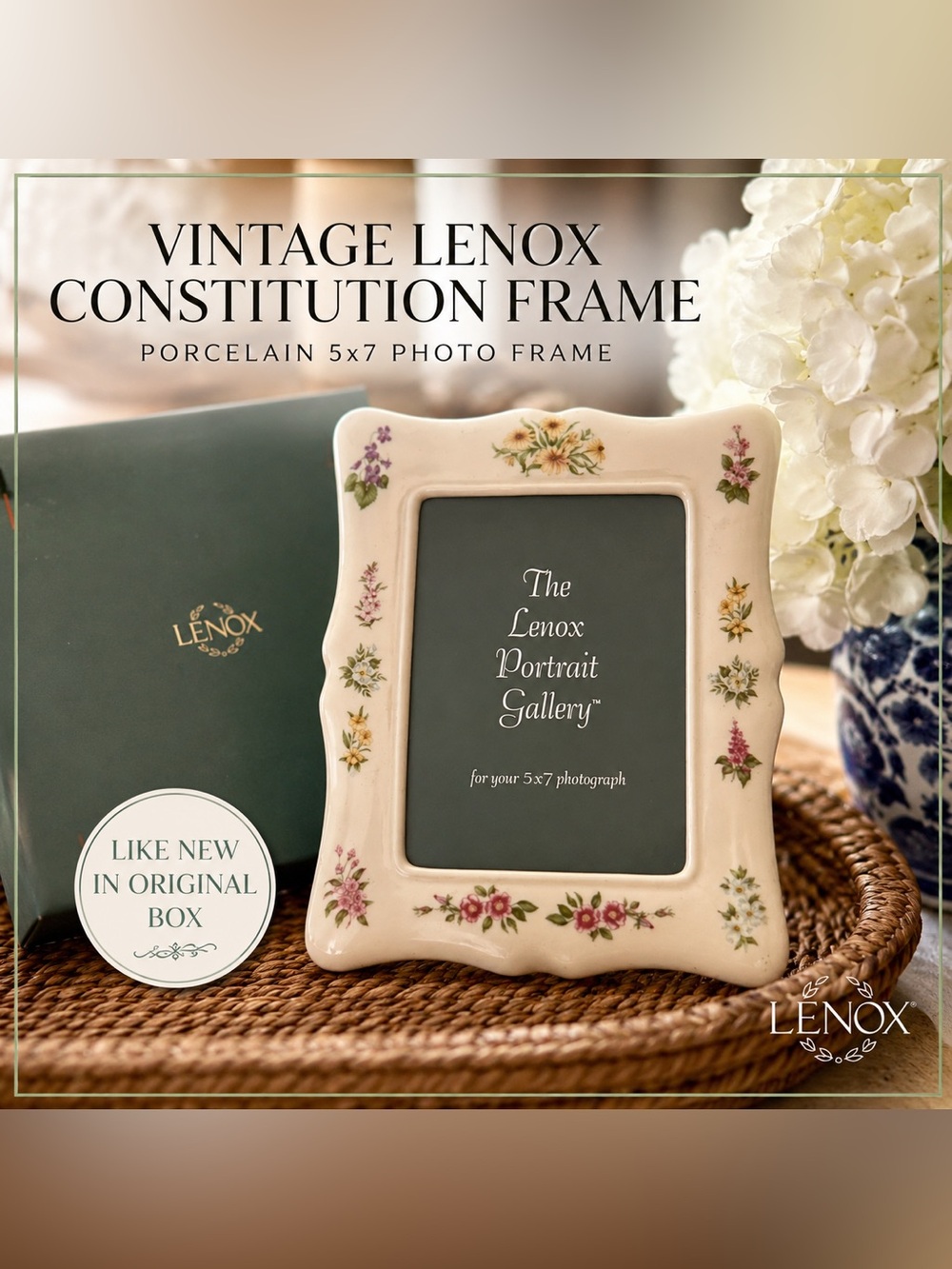Vintage Lenox Constitution Floral Porcelain Picture Frame w/ Original Box